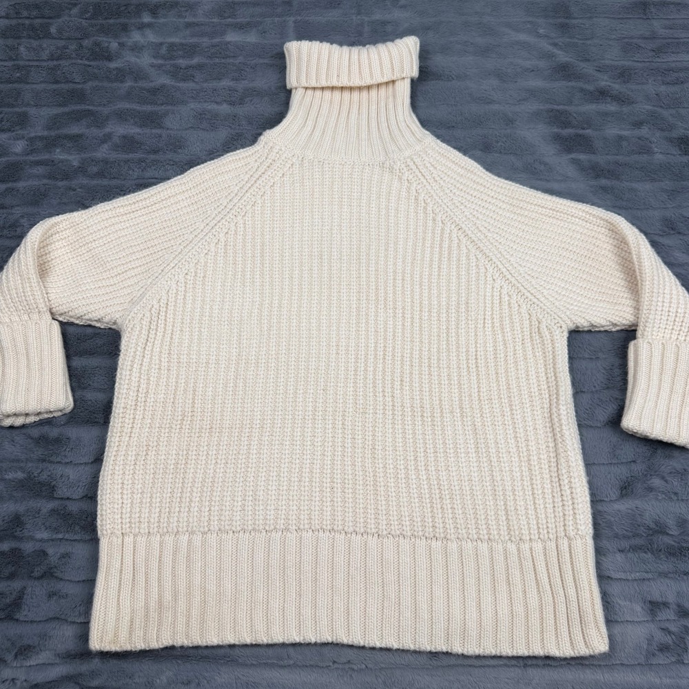 Zara Womens Cream Chunky Ribbed Knit Turtleneck Sweater Oversized Small
